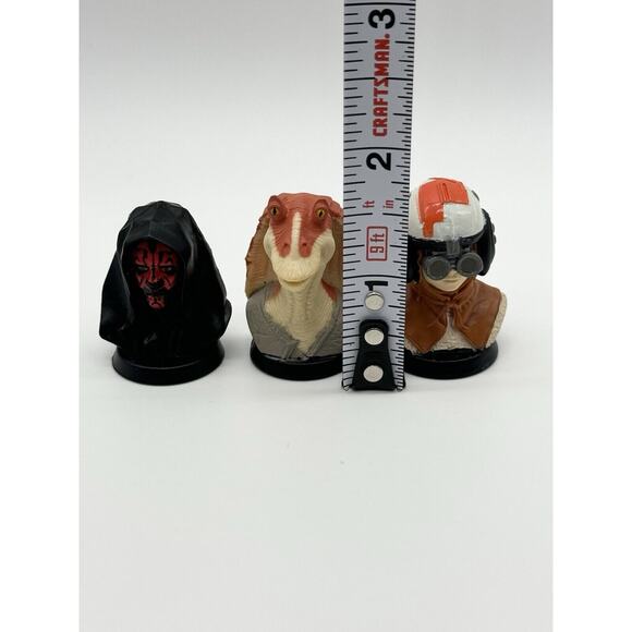 1999 Star Wars Episode 1 Phantom Menace - Lot of 3 Mini Vinyl Bust Statues 1.5” - Picture 2 of 6